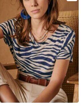 Andre Tshirt in Zebra Print, Sezane, 100% Linen, Sz S